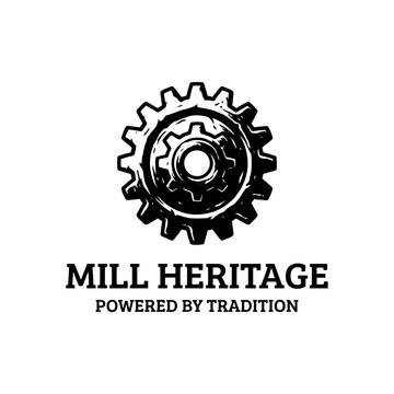 Industrial gear logo with mechanical cog design.