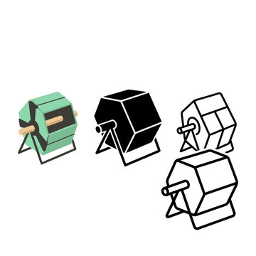 Three isometric cubeshaped objects with handles on a white background
