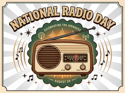 Vintage radio illustration celebrating the airwaves for National Radio Day