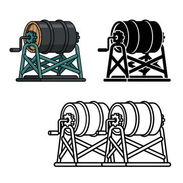 Variety of industrial cable spools with different color schemes and designs for manufacturing or construction use  industrial tools