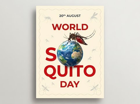 World Mosquito Day poster design with insect on Earth globe