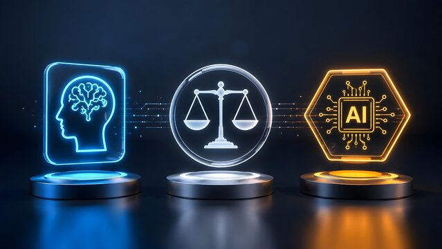 AI legal regulation concept comparing human neural network intelligence with ethical artificial intelligence