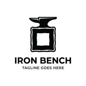 Minimalist anvil and square frame logo for craft branding.