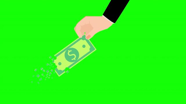 Hand Holding Dissolving Dollar Banknote Representing Inflation Financial Loss and Cash Value Decline