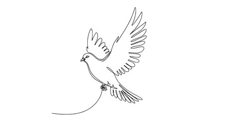 Fototapeta premium Single Line Drawing Dove Flying Isolated Transparent Background