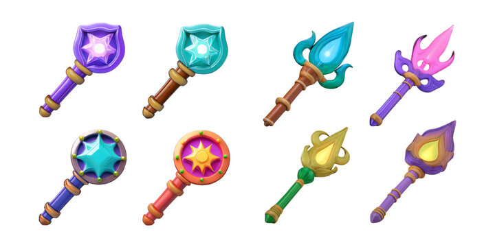 Digital. Magic Wands. Colorful Fantasy Tools.