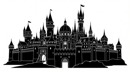 Black Silhouette of a Medieval Castle Fortress © Dian