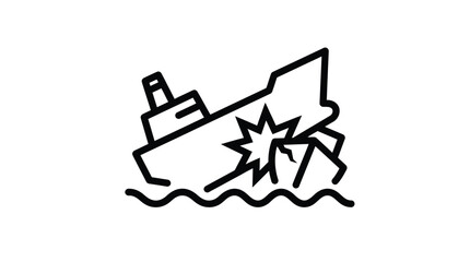 Obraz premium Sinking cargo ship vector illustration featuring a collision impact effect with sharp black outline strokes style