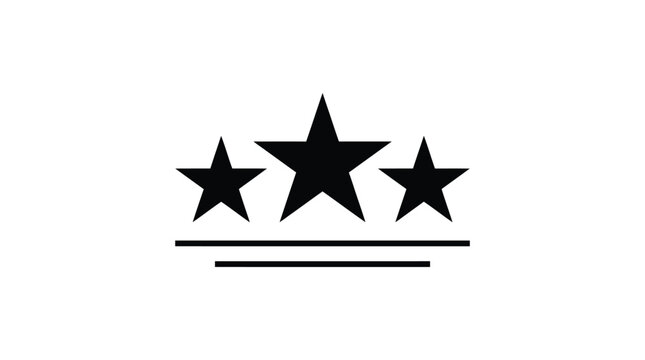 Minimalist vector graphic illustration featuring three black stars arranged horizontally with two parallel decorative lines