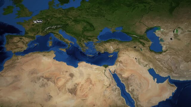 Animated Flight Map Showing Airplane Route from Paris to Doha