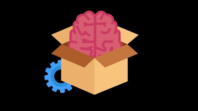 Brain Emerging from Open Box with Gear Symbol Creative Intelligence Animation