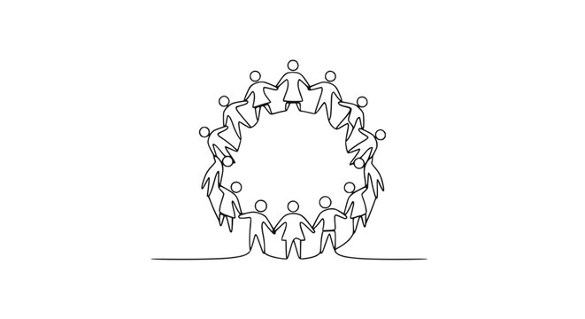 Diverse group of people holding hands forming a circle, unity and teamwork concept