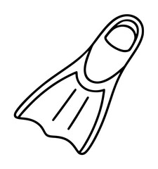 Hand-traced black silhouette vector illustration of a classic swim fin, diving flipper icon, diving gear accessory outline design for aquatic sports, snorkeling, and scuba themes © Kamrujjaman