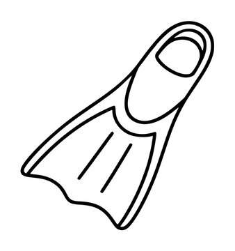 Hand-traced black silhouette vector illustration of a classic swim fin, diving flipper icon, diving gear accessory outline design for aquatic sports, snorkeling, and scuba themes