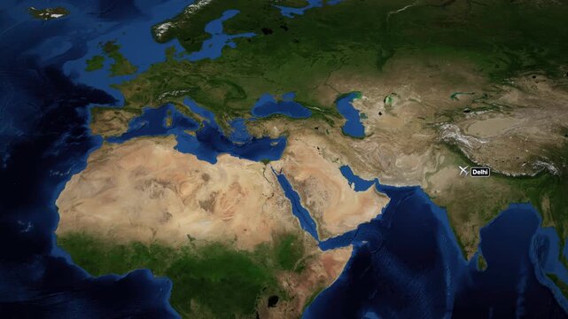 Animated Flight Map Route from Delhi India to Dublin Ireland