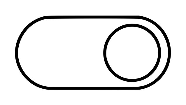 Hand drawn toggle switch button icon, simple outlined pill shape with circular knob vector illustration for user interface design