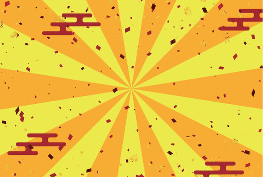 Bright Yellow Radiant Sunburst Pattern with Traditional Japanese Cloud Accents