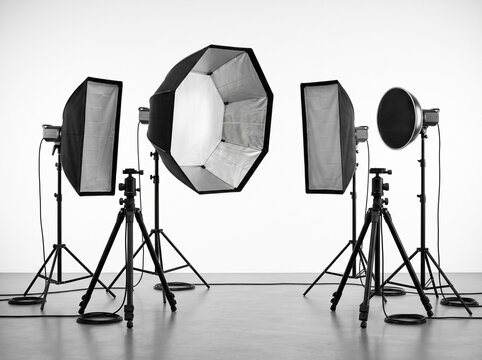 Professional Photography Studio Lighting Equipment Set on White Background