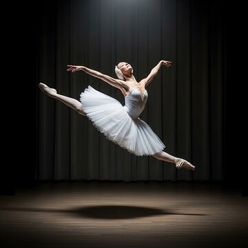 Ballet dancer performing elegant arabesque on stage.