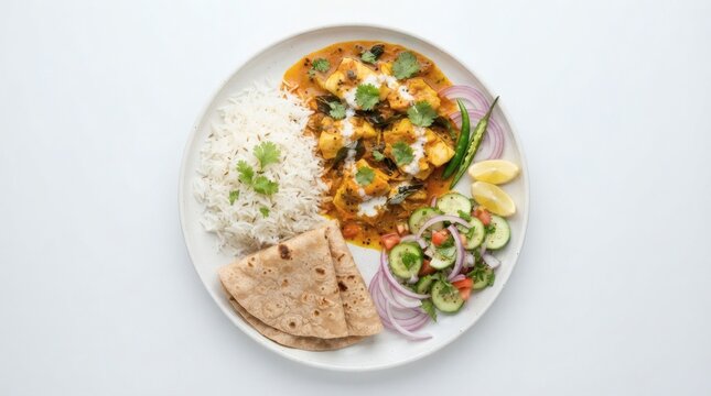 Top Down Food Photography Aromatic Indian Fish Curry White Plate Rice

