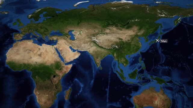 Animated Flight Route Map from Tokyo Japan to Copenhagen Denmark