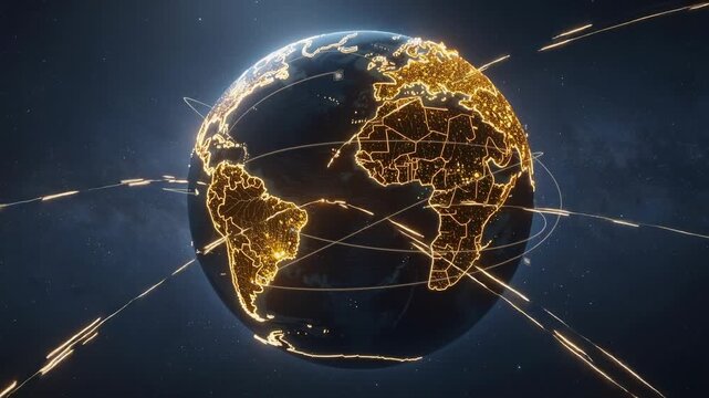 Digital globe with glowing network connections showing global communication and technology innovation