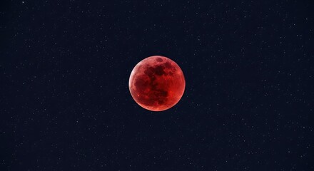 Fototapeta premium A stunning view of a deep red blood moon during a total lunar eclipse, centered in a dark night sky filled with distant twinkling stars, phenomenon, wonder, red