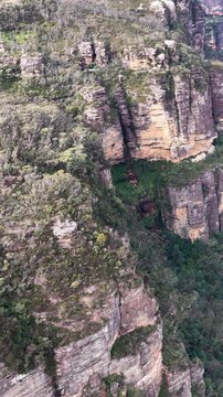 Aerial View of Sandstone Cliffs and Eucalyptus Forest in Blue Mountains