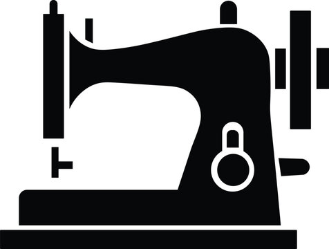 Vintage Sewing Machine Icon, Black Silhouette Isolated on White Background