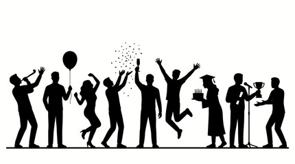Obraz premium Silhouette Group of People Celebrating Success and Achievement.