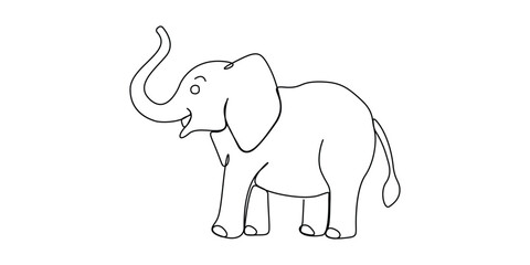 Naklejka premium Elephant continuous line art vector illustration for safari and wildlife designs. Minimalist continuous line drawing of a cute elephant with raised trunk for wildlife concepts.