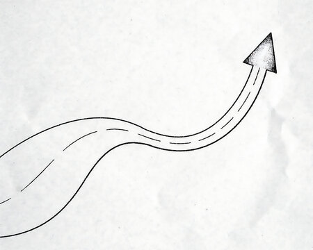 Sketch of an upward pointing trend arrow on a textured paper background with business progress direction marketing strategy investment increase performance analysis improvement