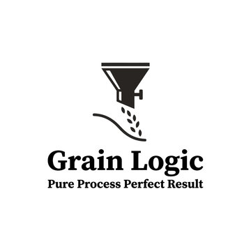 Minimalist funnel logo with falling grain.