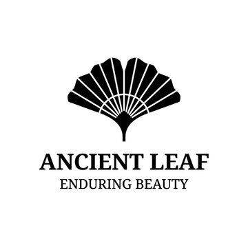 Minimalist ginkgo leaf logo with ancient aesthetic text.