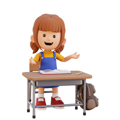 3D Cartoon Girl Standing and Presenting in Classroom