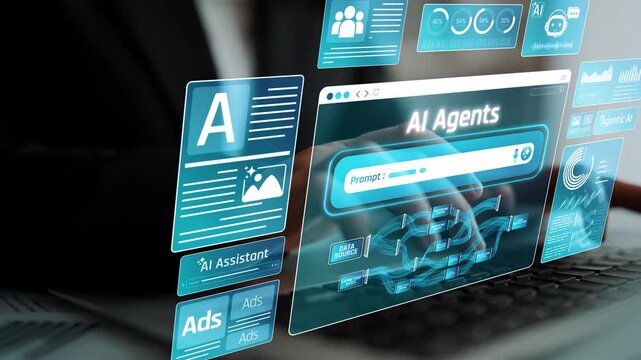 Digital Interface Displaying AI Agents with Interactive Elements and Prompt Input in a Modern Workspace Setting Sigmoid