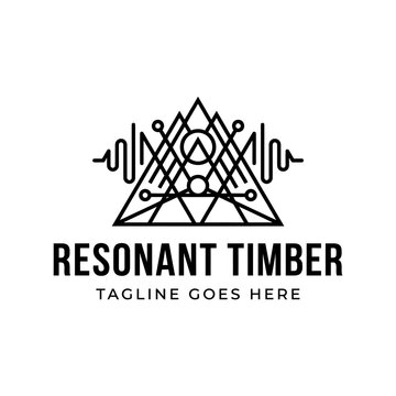 Mountain peak and frequency wave logo for outdoor tech.