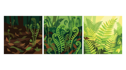 Abstract Fern Forest Art Triptych © Akai