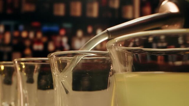 Pouring Red Aperitif Cocktail with Campari and Vermouth in Elegant Bar Scene