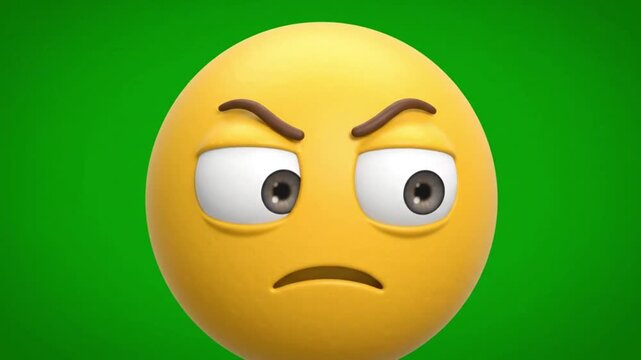 3D Annoyed Emoji Looking Side-Eye with Irritated Face on Green Screen. 4K Video