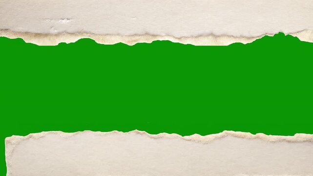 Animated torn paper frame isolated on black background with alpha channel. Stop motion ripped page sheet transition template for text and video overlays in Apple ProRes 422
