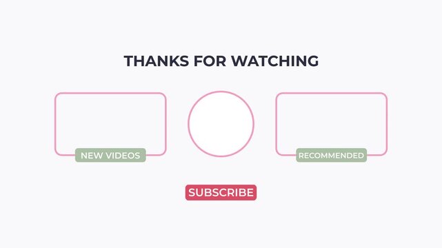 Aesthetic Pastel Pink YouTube Outro End Screen Overlay Template with Sage Green Badges and Light Background