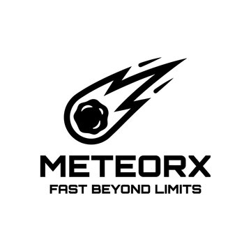 Stylized meteor comet logo with motion lines.