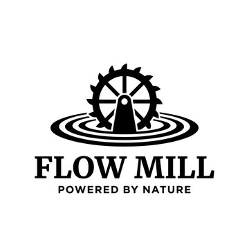 Traditional water wheel logo with Flow Mill text.