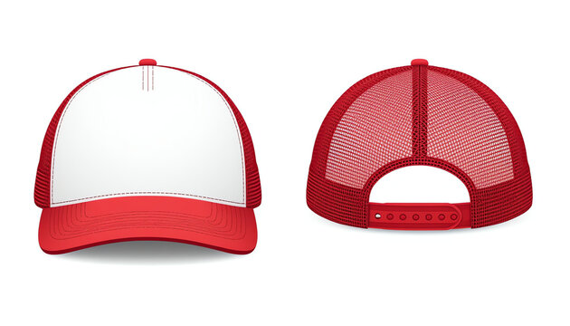 trucker cap  mesh cap template illustration (white & red)