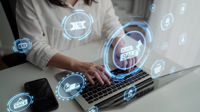 Flash sale icons show ecommerce, flash sale discount, and digital promotion. Flash sale drives customer shopping, flash sale marketing, and conversion growth. Funnel