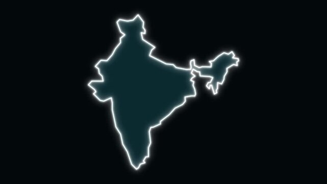India country map animation with glowing outline draw on and location pin, motion graphics