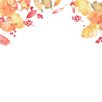 水彩秋フレーム＆紅葉素材セット｜落ち葉・もみじ・どんぐり・秋の植物・背景・コピースペース
Watercolor Autumn Frame and Fall Leaves Collection Set with Copy Space
