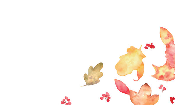 水彩秋フレーム＆紅葉素材セット｜落ち葉・もみじ・どんぐり・秋の植物・背景・コピースペース
Watercolor Autumn Frame and Fall Leaves Collection Set with Copy Space
