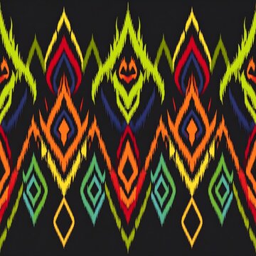Elegant traditional thai art kranok flame and geometric ikat design